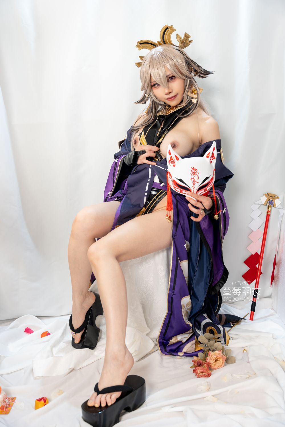 草莓羽衣   T2 黒ギャル八重神子 墨桜色の夜笙雅芸 [28P1V] - 写真摄影作品第7张照片，b29225ceca96ea2544f34