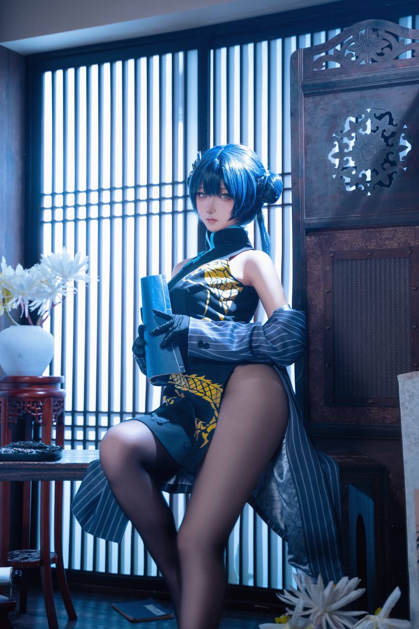 #Seya狮砸 蔚蓝档案·妃咲 旗袍 [12P 138Mb] 标签🏷️#Cosplay #黑丝 #神颜 - 写真摄影作品第10张照片，photo 32077
