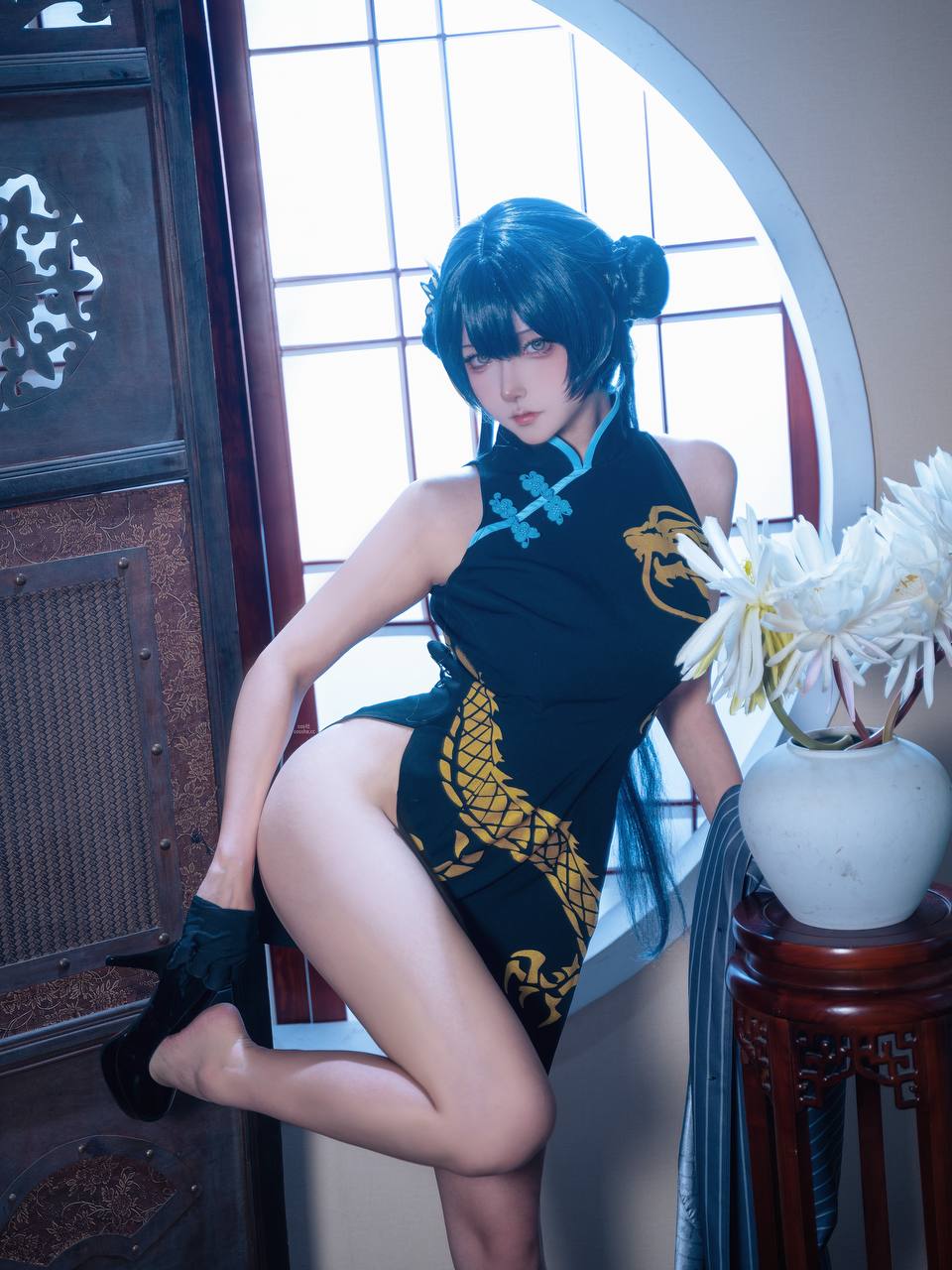 #Seya狮砸 蔚蓝档案·妃咲 旗袍 [12P 138Mb] 标签🏷️#Cosplay #黑丝 #神颜 - 写真摄影作品第9张照片，photo 32081